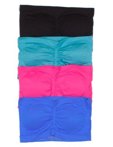 Anenome Women's Strapless Seamless Bandeau Padding (2 or 4 pack),One Size,4 Pack: Black/Blue/Pink/L.Teal