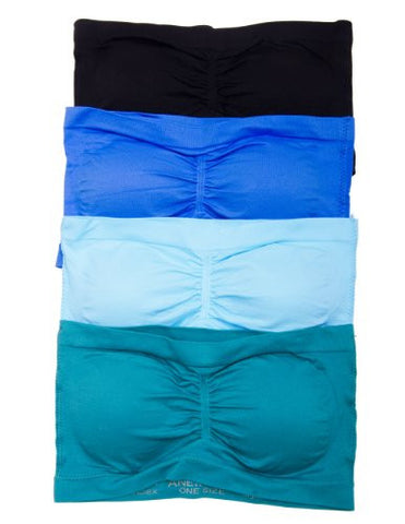 Anenome Women's Strapless Seamless Bandeau Padding (2 or 4 pack),One Size,4 Pack: Black/D.Teal/Blue/L.Blue
