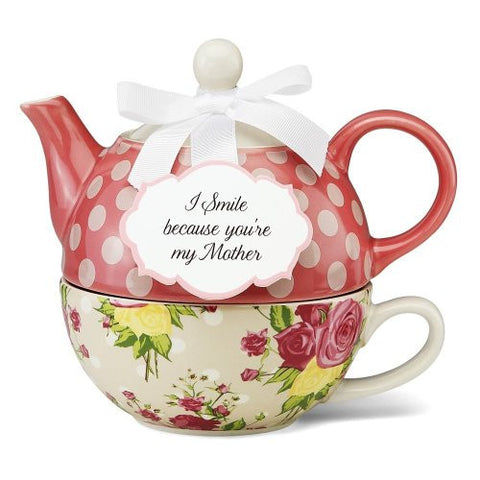Mother 6" Autumn Rose Floral Tea for One with removable sentiment plaque