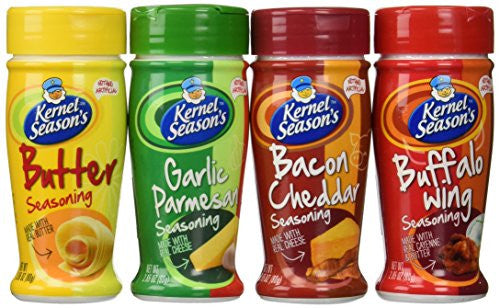 Popcorn Seasoning Variety 4-Pack (Butter Popcorn, Garlic Parmesan, Buffalo Wing and Bacon Cheddar)