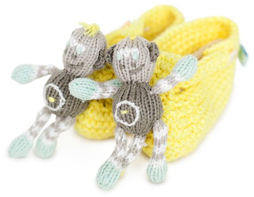 Rattle Booties - Theo the Monkey, Unisex 0-6m