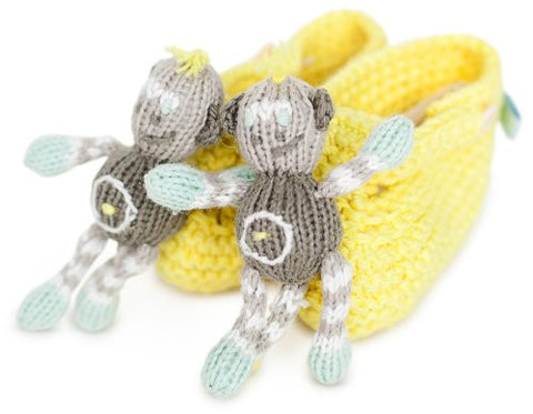 Rattle Booties - Theo the Monkey, Unisex 0-6m