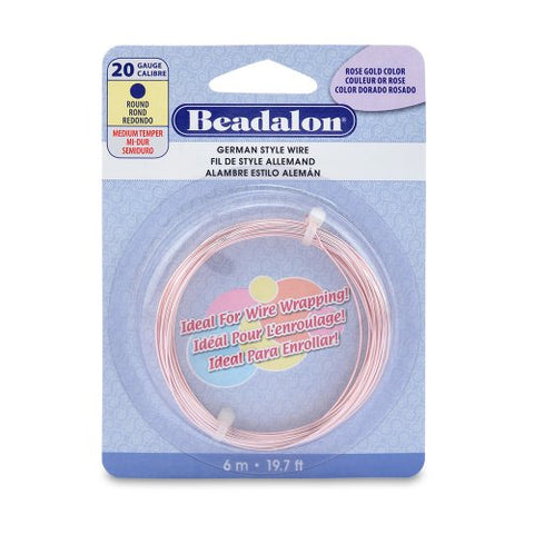 German Style Wire, Round, Silver Plated Rose Gold Color, 20 gauge (.032 in, .81 mm), 6 m (19.7 ft)