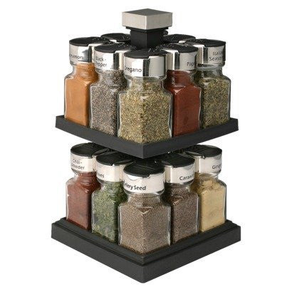 16-Jar Filled Spice Rack - Black & Brushed