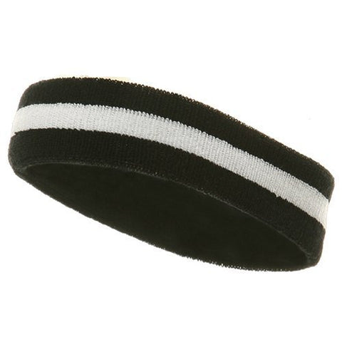 MG, Terry Stripe Headband-Grey White (2" Width)