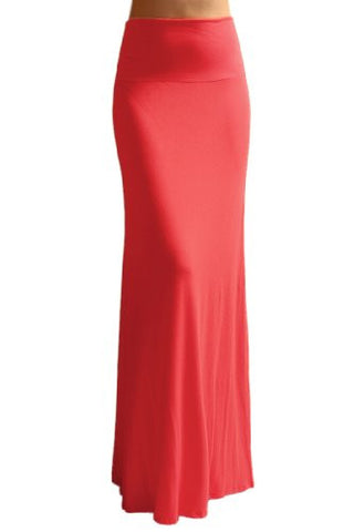Azules Women's Rayon Span Maxi Skirt (Coral-Pink / X-Large)