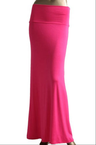 Azules Women'S Rayon Span Maxi Skirt - Solid (True Fuchsia / X-Large)
