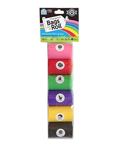 Doggie Walk Bags Designer Refill Bags - Rainbow/Assorted, 6 Rolls no handles