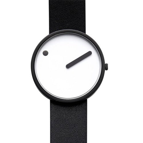 Picto Analog Watch White Face, Black Colored Steel Case, Black Strap