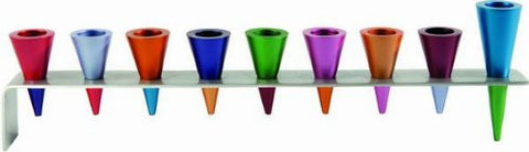 Hanukkah Menorah - Metal Strip and Cone - Multicolor, 15.4x2x4.2 inch