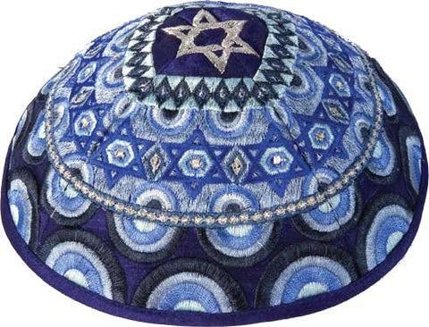 Star of David Multi Blue Embroidered Kippah Kippa