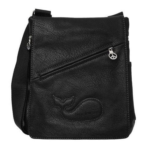 Faux Leather Cross-Body Messenger Bag - Black, Small