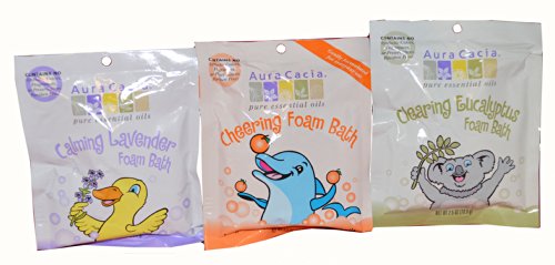Aura Cacia Variety Pack: Calming Lavender (1), Cheering Tangerine & Sweet Orange (1), Clearing Eucalyptus (1) Foam Bath for Kids