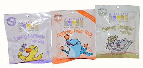 Aura Cacia Variety Pack: Calming Lavender (1), Cheering Tangerine & Sweet Orange (1), Clearing Eucalyptus (1) Foam Bath for Kids