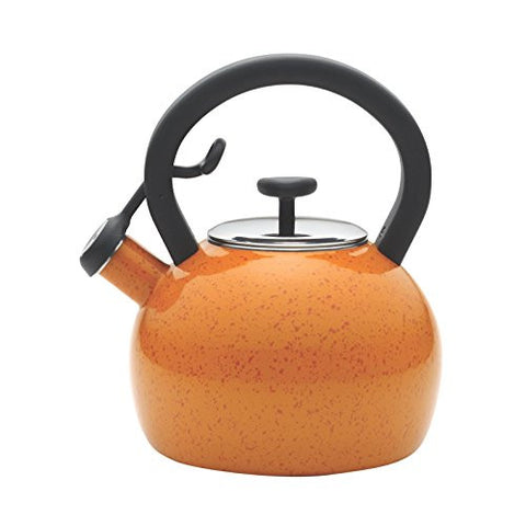 Paula Deen Signature Teakettles Enamel on Steel 2-Quart Whistling Teakettle, Orange Speckle