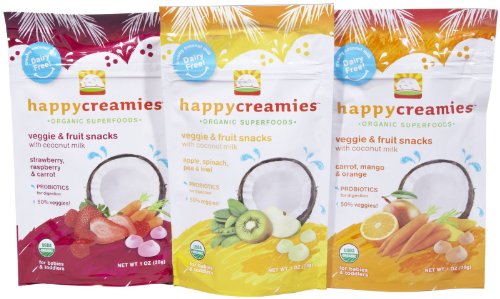 Happy Creamies Variety Pack (Strawberry Raspberry & Carrot, Apple Spinach Pea & Kiwi, Carrot Mango & Orange), 1 oz, 1 each