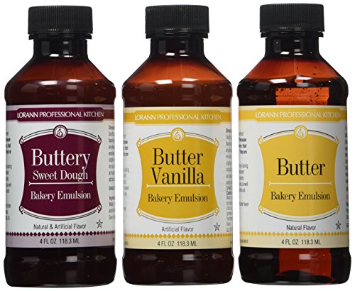 Buttery Sweet Dough Bakery Emulsion, 4 oz. and Butter Vanilla Bakery Emulsion, 4 oz. and Butter (Natural) Bakery Emulsion, 4 oz.