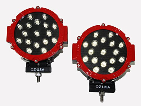 OZ-USA Red 51w Round Led Light 7" Spot Work Off Road Fog Driving Roof Bar Bumper 4x4