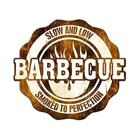 BBQ Slow And Low Smoked To Perfection custom metal shape measures 24 inches by 21 inches