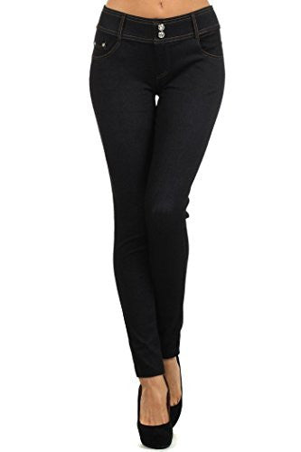 Yelete Jegging with Double Rhinestone Button - Black M/L
