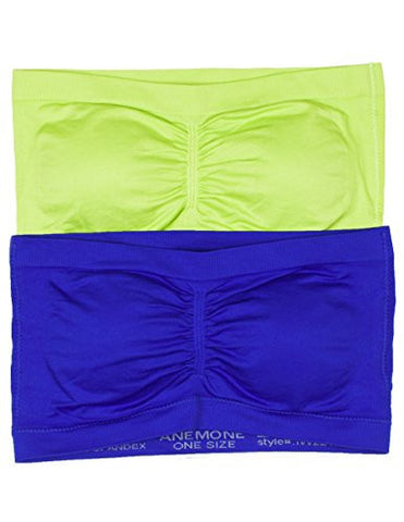 Anenome Women's Strapless Seamless Bandeau Padding (2 or 4 pack),One Size,2 Pack: Yellow green/Royal