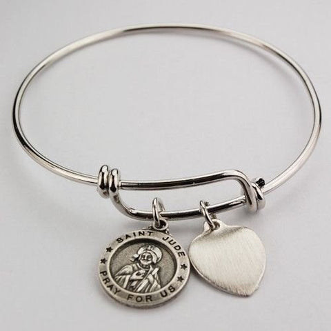 Adult St Jude Pewter Faith Bangle - 2 3/4"