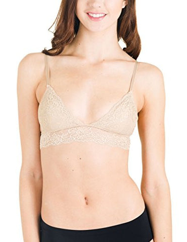 Full Lace Triangle Bralette with Hook Clasp - Beige, Small/Medium