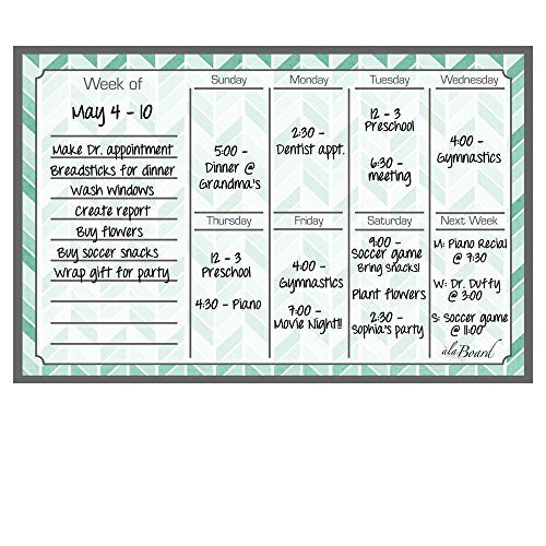 Weekly Calendar Magnet Teal Herringbone