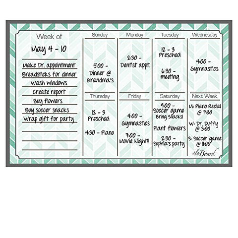 Weekly Calendar Magnet Teal Herringbone