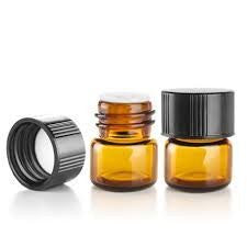 1/4 dram Amber Glass Vials with Orifice Reducers & Black Caps (144-pack)