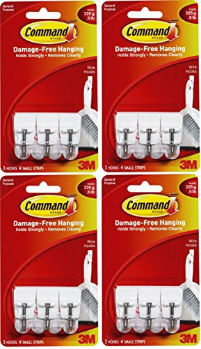Wire Hooks White Small 3 hooks, 4 strips
