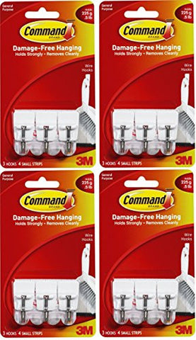 Wire Hooks White Small 3 hooks, 4 strips