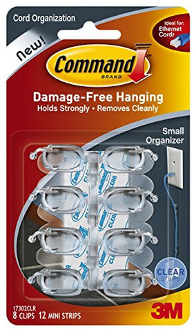 Clear Cord Clips w/Clear Strips Small 8 clips, 12 strips/pk