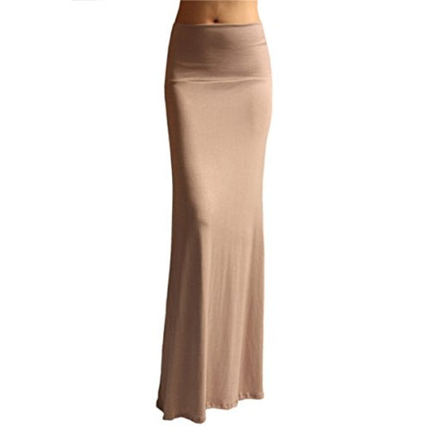 Azules Women'S Rayon Span Maxi Skirt - Solid (Khaki / Small)