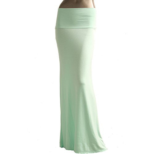 Azules Women's Rayon Span Maxi Skirt (Light Mint / X-Large)