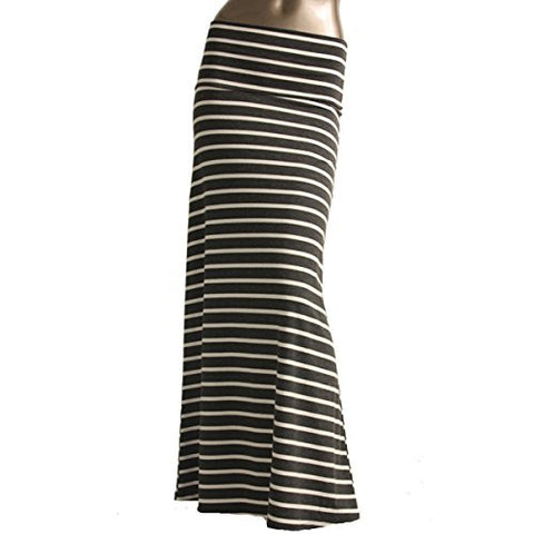 Azules Women's Rayon Span Maxi Skirt (B66-Charcoal/White / Small)