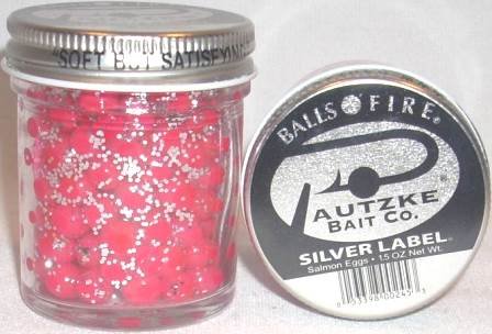 Pautzke Bait- Ball'O'Fire Sal Eggs Silver W/Glit 1.5 Oz Jar
