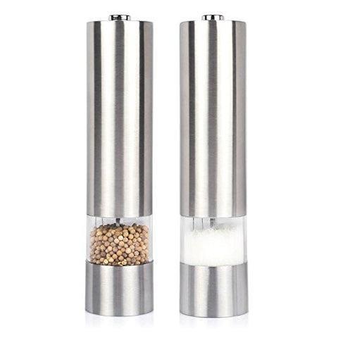 LAGUTE 2 Pieces Automatic Stainless Steel Pepper and Salt Grinder Flat