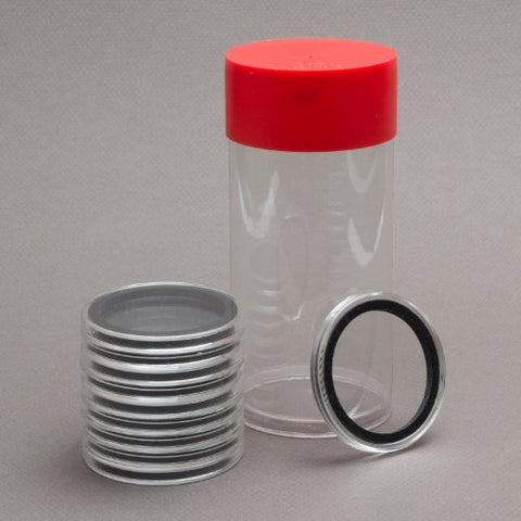 Storage Tubes for AirTite Coin Capsules, Model T, and Air-Tite Coin Holders with Black Rings, Model T, 20mm - 10ct