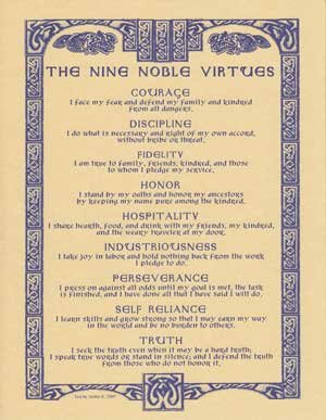 Nine Noble Virtues Poster, 8 1/2" X 11"