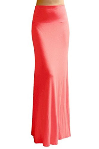 Azules Women's Rayon Span Maxi Skirt (Light Salmon / Large)