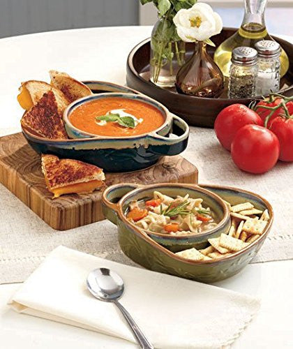 Stoneware Soup & Side Bowls-Blue/Green, Set of 2