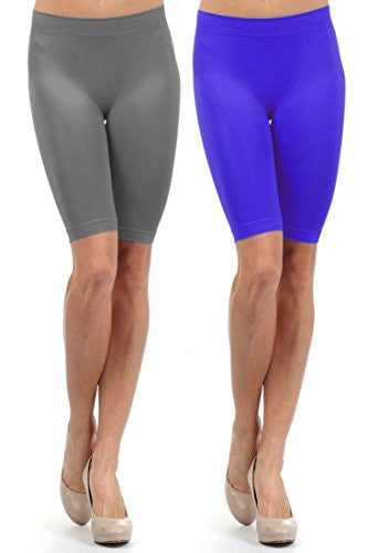 Yelete Seamless Spandex Shorts - Charcoal & Navy - Pack of 2