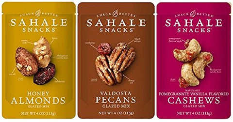 Sahale Nut Blends Standard Pouches - 4oz,  3 Pack Includes:  1 Almond Honey, 1 Valdosta Pecans,  and 1 Cashew Pomegranate