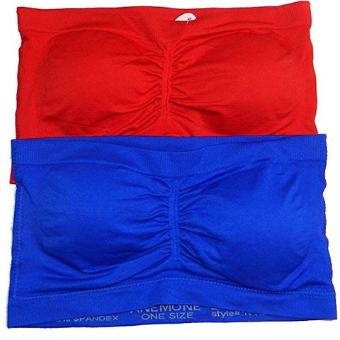 Anenome Women's Strapless Seamless Bandeau Padding (2 or 4 pack),One Size,Red/Royal