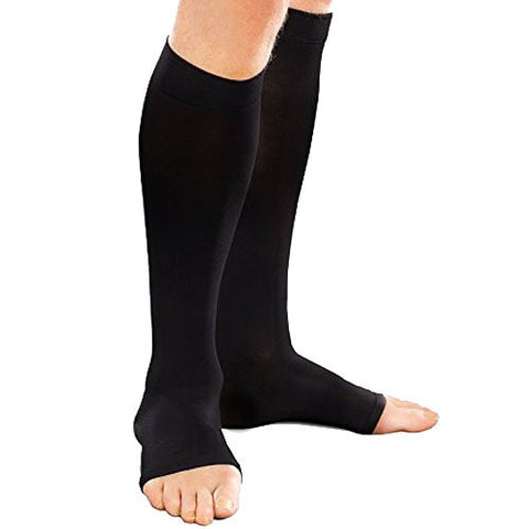 Ease Opaque Open Toe Knee High Stockings for Men and Women, 20-30 mmHg, Black, Large, Short