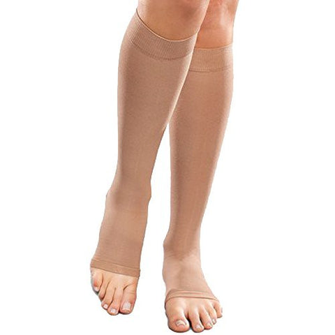 Open Toe Knee High Stockings for Men & Women 15-20mmHg Sand, Large