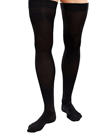 Long Thigh High Stockings for Men 15-20mmHg Black, Large