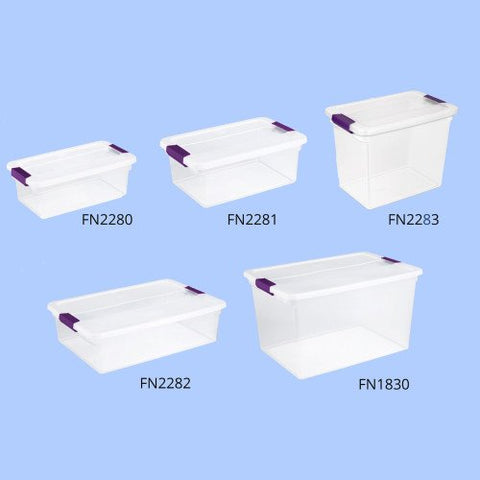 32 Qt. Clearview Latch Box, Clear Lid & Base W/sweet Plum Latches, 23 5/8" L X 16 3/8" W X 6 1/2" H