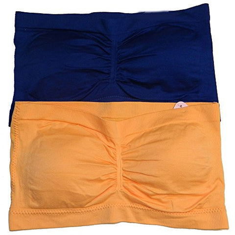 Anenome Women's Strapless Seamless Bandeau Padding (2 or 4 pack),One Size,2 Pack: Navy/Light Orange